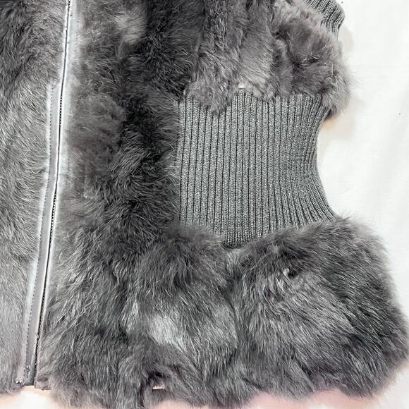 Metric Knits Genuine Rabbit Fur Vest Women Large Gray Full Zip Lined Used - Picture 5 of 9